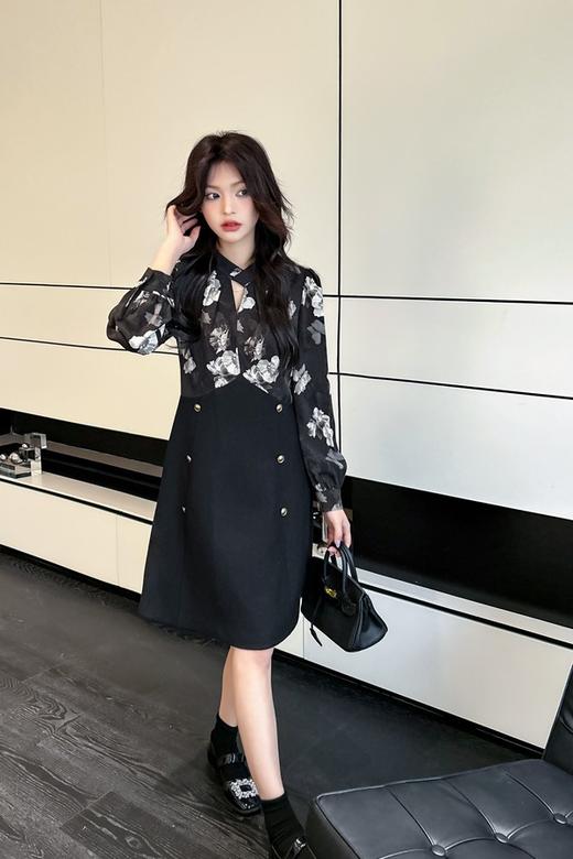 ELLA JADE 浪漫印花拼接式双排扣连衣裙 19812 商品图2