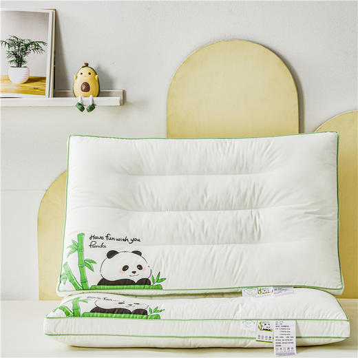 自然醒全棉熊猫亲子枕头低枕护颈椎助睡眠全棉儿童学生枕芯成人家用矮枕一对装护颈枕XK 商品图7