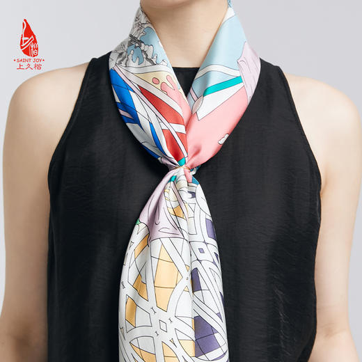 SAINTJOY/上久楷真丝方巾 印花真丝方巾 欢乐颂FJS24027 商品图3