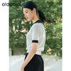oldcolour夏季新款简约百搭V领撞色短袖针织套头上衣女Q240503A1 商品缩略图2