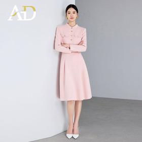 AD秋冬羊毛呢子连衣裙女时尚通勤加厚职业裙子气质粉色名媛西装裙