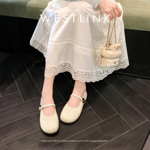 西遇平底玛丽珍鞋女新款春夏法式晚风白色小皮鞋圆头软底单鞋V0656455 商品图1