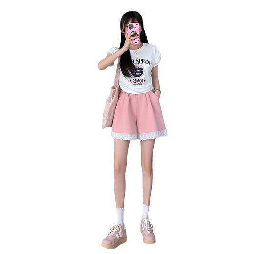 夏季新款【花边短裤薄款】高腰休闲阔腿裤小个子蕾丝运动五分裤 商品图4