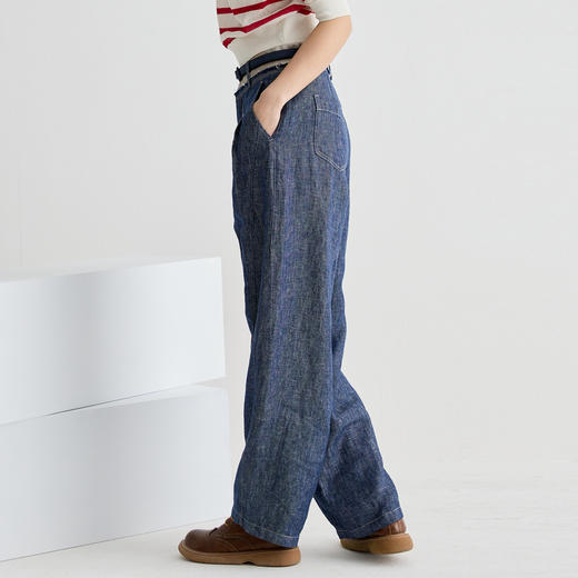 谜底休闲裤女2025夏季新品通勤亚麻宽松廓形萝卜裤长裤252MK0569 商品图1