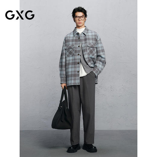 GXG男装 蓝格宽松休闲通勤翻领大衣 24冬热卖气质大衣G24X064013 商品图1
