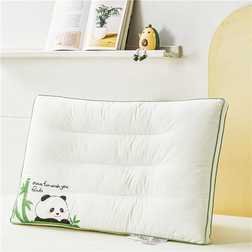 自然醒全棉熊猫亲子枕头低枕护颈椎助睡眠全棉儿童学生枕芯成人家用矮枕一对装护颈枕XK 商品图10