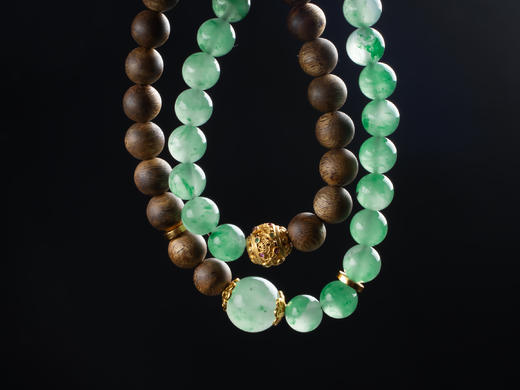 XY0118沉香非洲翠925银双圈手链 商品图7