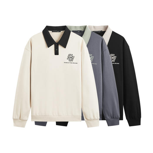 GXG男装 2024年秋季热卖GXG男士宽松撞色翻领印花时尚休闲卫衣男 商品图4