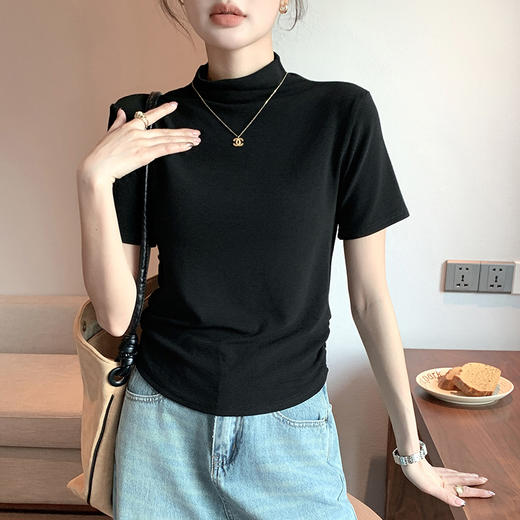 买1送1 纯欲风半高领短袖T恤女夏季修身打底衫内搭外穿上衣ins潮 商品图5