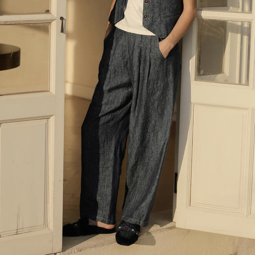 谜底休闲裤女2025夏季新品通勤亚麻宽松廓形萝卜裤长裤252MK0569 商品图0
