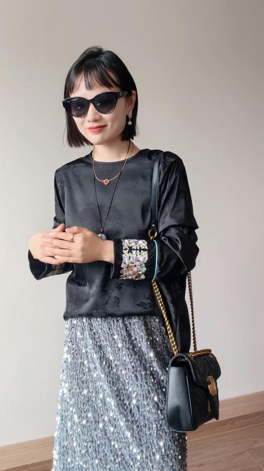 醋酸提花春意盎然花朵袖国风衫 商品图8