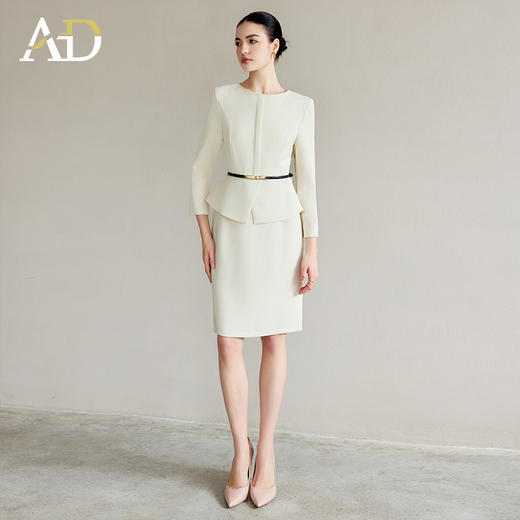 AD裙子极简通勤假两件连衣裙女2025新款春装圆领长袖教师工作服 商品图0