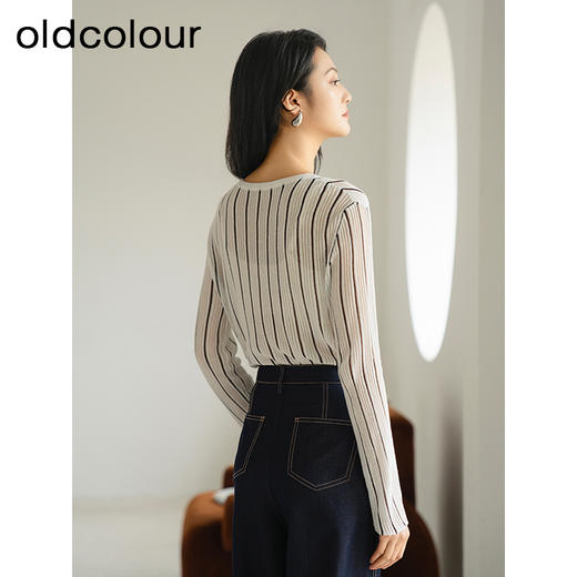 oldcolour夏季新款简约气质条纹设计感百搭长袖短外套女Q220505A1 商品图3