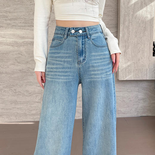 浅色阔腿牛仔裤春秋季宽松显瘦高腰直筒裤S25L8063 商品图1