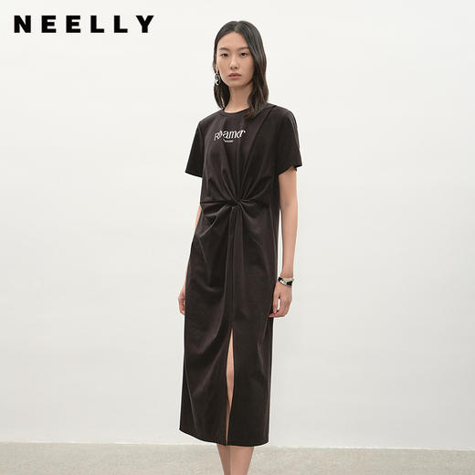 NEELLY纳俪商场同款夏季新款简约时尚T恤感长裙女收腰显瘦连衣裙N25041Y01028 商品图0