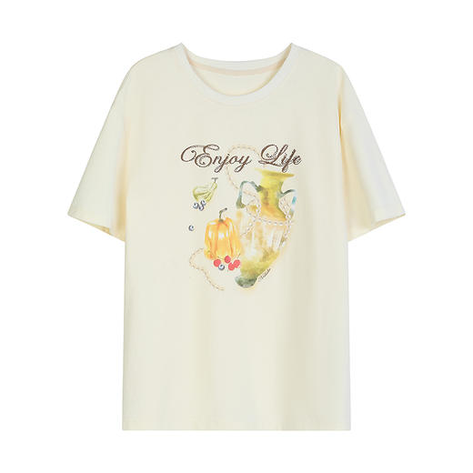 NEELLY纳俪商场同款夏季新款趣味舒适T恤女字母印花减龄纯棉上衣N25041T01014 商品图3