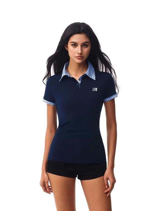 FDR官方店 polo衬衫领假两件短袖t恤女夏季老钱辣妹修身显瘦上衣 商品图4