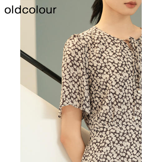 oldcolour夏季新款优雅气质高腰A字短袖碎花连衣裙女Q241005A1 商品图3