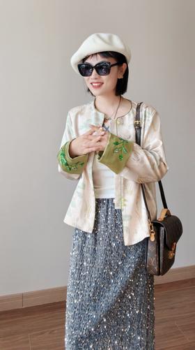 春新品原创重工串珠刺绣提花江南画艺外套