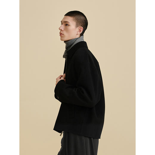 GXG男装 黑色含山羊绒通勤短款大衣 24冬热卖G24X064009 商品图3