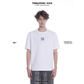 启世录TIWILLTANG“叠影绣花”黑白短袖T恤夏季廓形纯棉男生圆领上衣