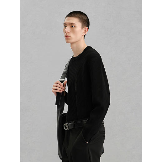 GXG男装 黑色圆领基础线衫通勤男毛衣 24年冬G24X204043 商品图2