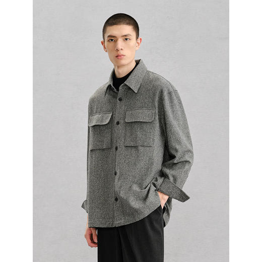 GXG男装 深麻灰都市休闲长袖衬衫24年冬季热卖G24X034063 商品图2