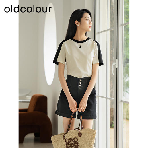 oldcolour夏季新款撞色时尚简约通勤休闲百搭短袖T恤女Q220202A1 商品图1