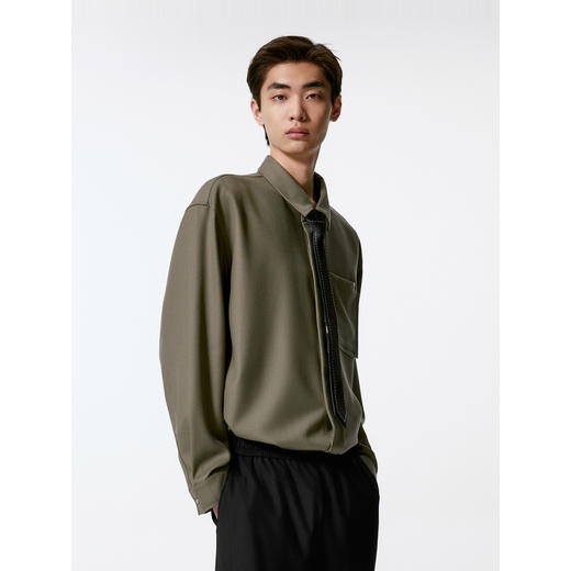 GXG男装 卡其色简约时尚宽松翻领长袖衬衫24年秋季热卖衬衫 G24X033031 商品图2