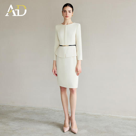 AD裙子极简通勤假两件连衣裙女2025新款春装圆领长袖教师工作服 商品图3