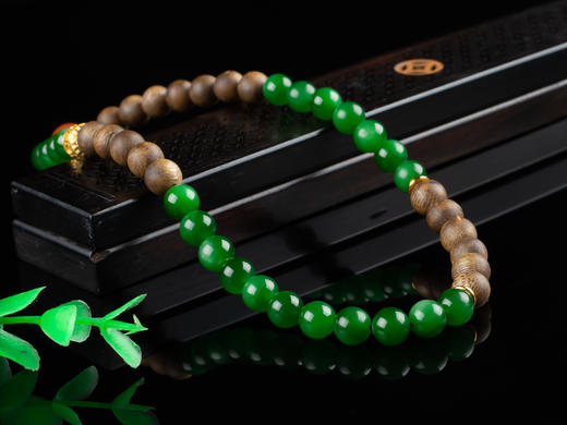 XY0113沉香南红碧玉双圈手链 商品图4