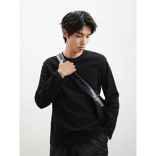 GXG男装 2025年春季GXG热卖商务风百搭基础口袋男士圆领长袖T恤 商品图4