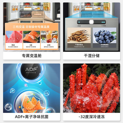 美菱 545升  十字门冰箱 三挡调温 大容量 干湿精控分储 -32°深冷速冻 ADF离子净味  一级双变频BCD-545WP9BX【星缎锦彩晶系列】 商品图2