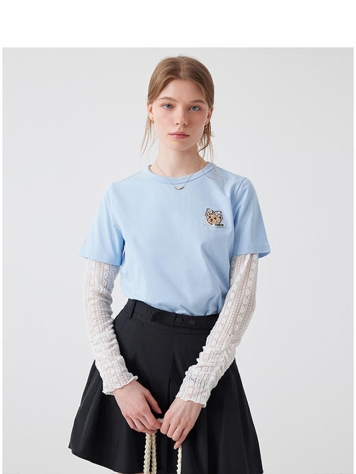 Teenie Weenie小熊女装圆领T恤清新简约休闲基础短袖TTRA252402T 商品图3