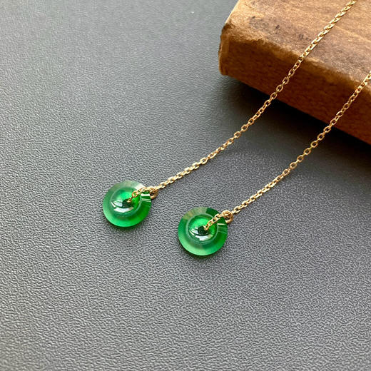 高冰到玻璃种阳绿翡翠平安扣耳线18k黄金镶嵌 商品图1