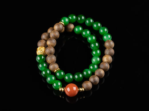 XY0113沉香南红碧玉双圈手链 商品图1