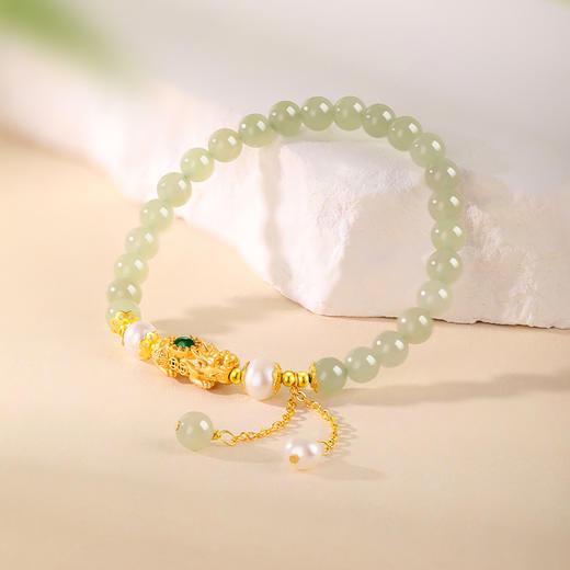 周六福S925银貔貅转运珍珠和田玉手串ZLFY122082★ 商品图3