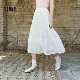 森马半身裙女松紧腰A字裙气质夏季2025新款拼接蕾丝波点长裙优雅