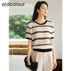 oldcolour夏季新款时尚简约条纹圆领宽松百搭针织上衣女Q220504A1 商品缩略图3