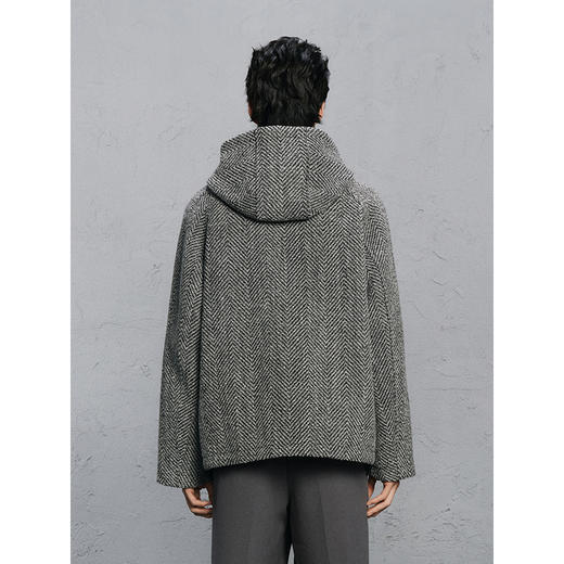 GXG男装 花灰色粗人字纹通勤连帽大衣  冬热卖G24X064029 商品图4