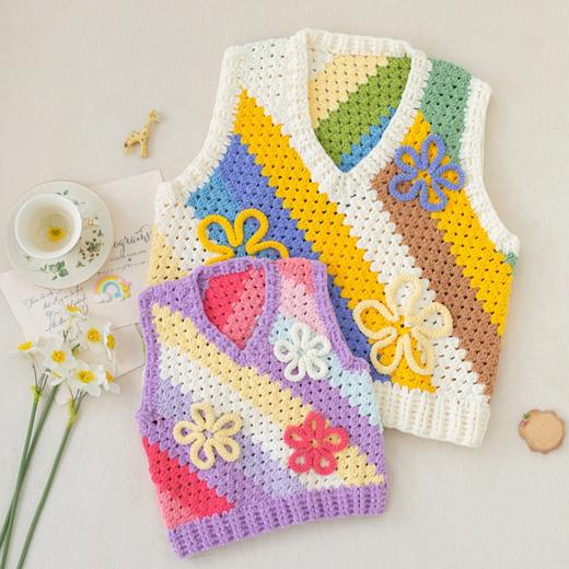 苏苏姐家彩虹花朵马甲手工diy编织钩针毛线团自制亲子材料包 商品图1