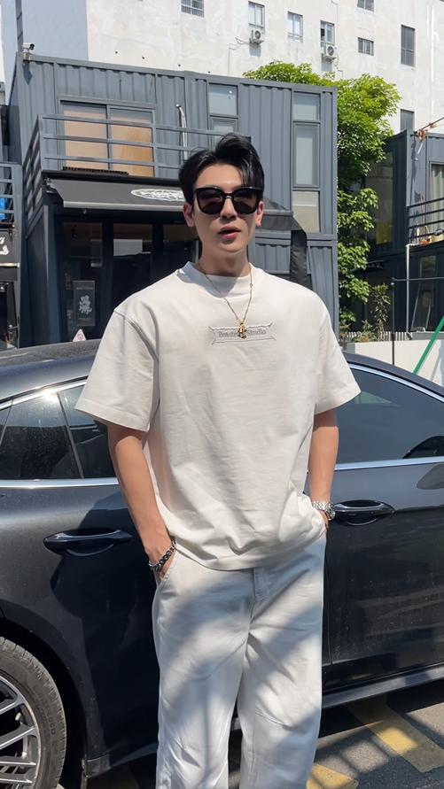 T2796夏季高级感新款潮牌刺绣印花字母圆领短袖T恤阔版百搭潮流上衣 商品图0