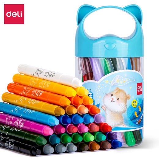 「可水洗！不怕脏手」得力油画棒儿童蜡笔 不脏手水溶性旋转小学生幼儿园专用炫彩棒玩具 商品图4