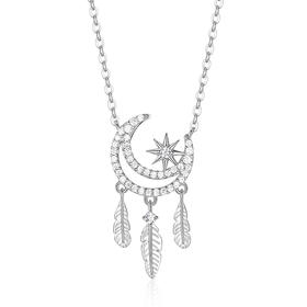 卡蒂罗/KADER 星月歌谣项链  月伴星辰幻梦心月轻奢时尚满钻镶嵌可调节拼接链 月半弯羽毛流苏风铃设计梦幻吊坠