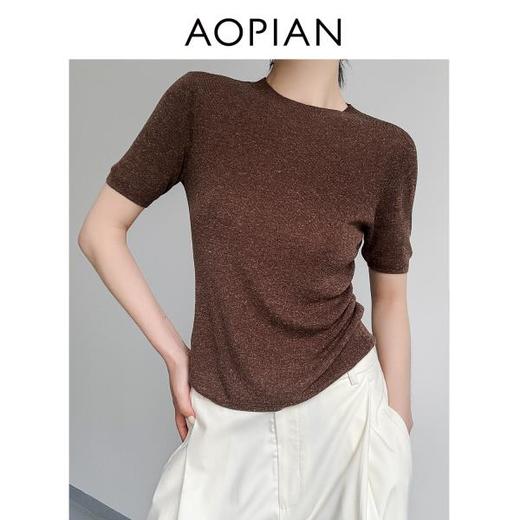 奥篇轻简随性 高弹零压感天丝亚麻短袖针织上衣 商品图4