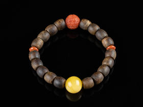 XY0129沉香老型珠蜜蜡南红回纹珠十八子手串