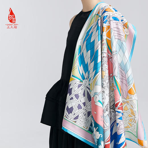 SAINTJOY/上久楷真丝方巾 印花真丝方巾 欢乐颂FJS24027 商品图4