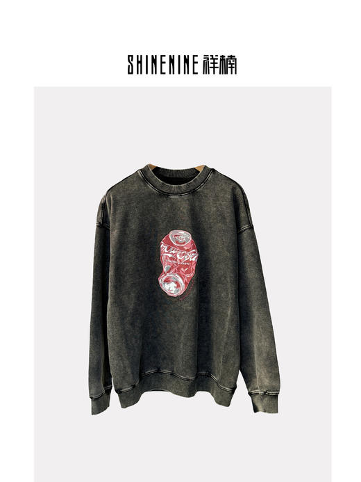 430864285做旧印花圆领卫衣 商品图0