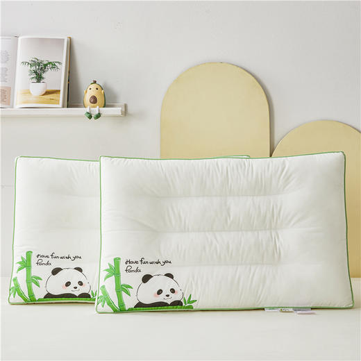 自然醒全棉熊猫亲子枕头低枕护颈椎助睡眠全棉儿童学生枕芯成人家用矮枕一对装护颈枕XK 商品图6