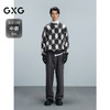 GXG男装 灰白格绞花针织衫男通勤毛衣 24年冬G24X204030 商品缩略图1